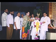 Inaugurating the Dharmastala Sahitya Sammelana in the presence of Dharmadhikari Sri. Veerendra Hegde & Prof. Lakshminarayana Bhatta